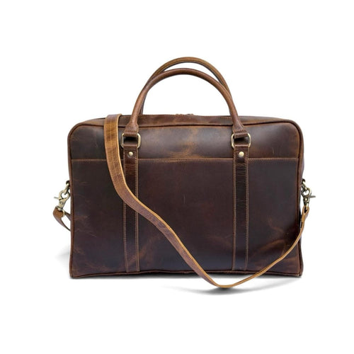 The Executive Laptop Briefcase in distressed walnut full-grain leather