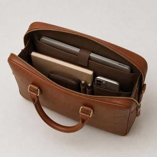 The Cognac Portfolio Briefcase — interior