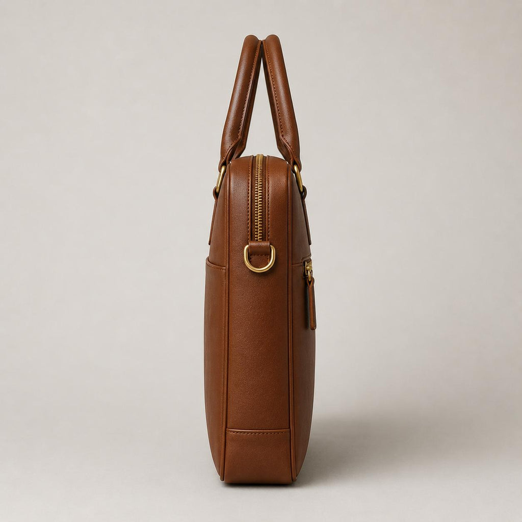 The Cognac Portfolio Briefcase — side