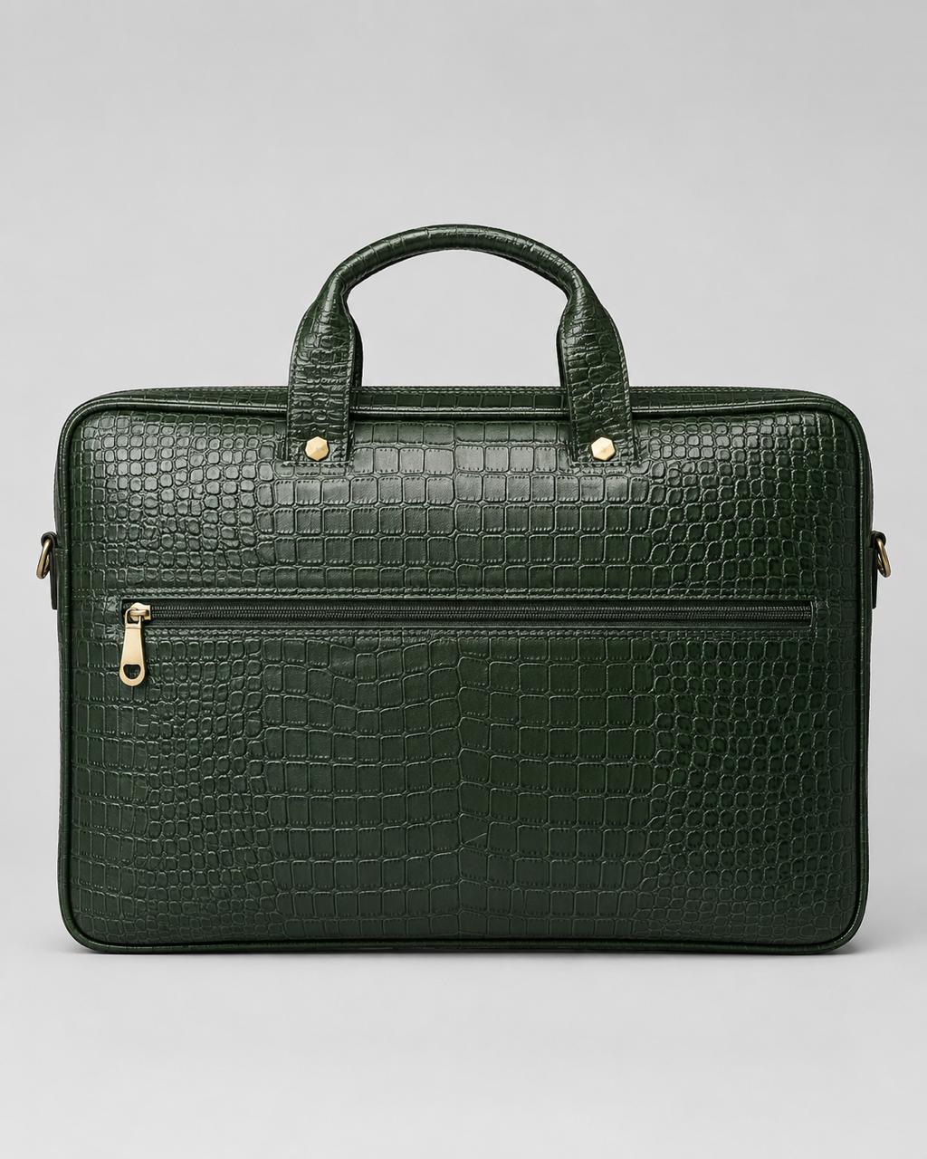 The Emerald Croc-Embossed Briefcase — front