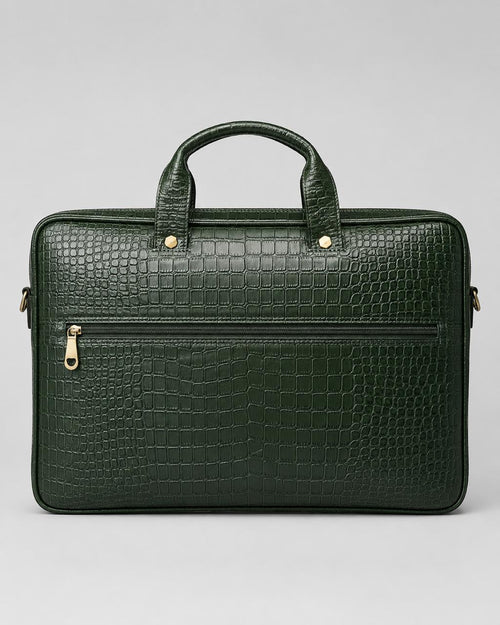 The Emerald Croc-Embossed Briefcase — front