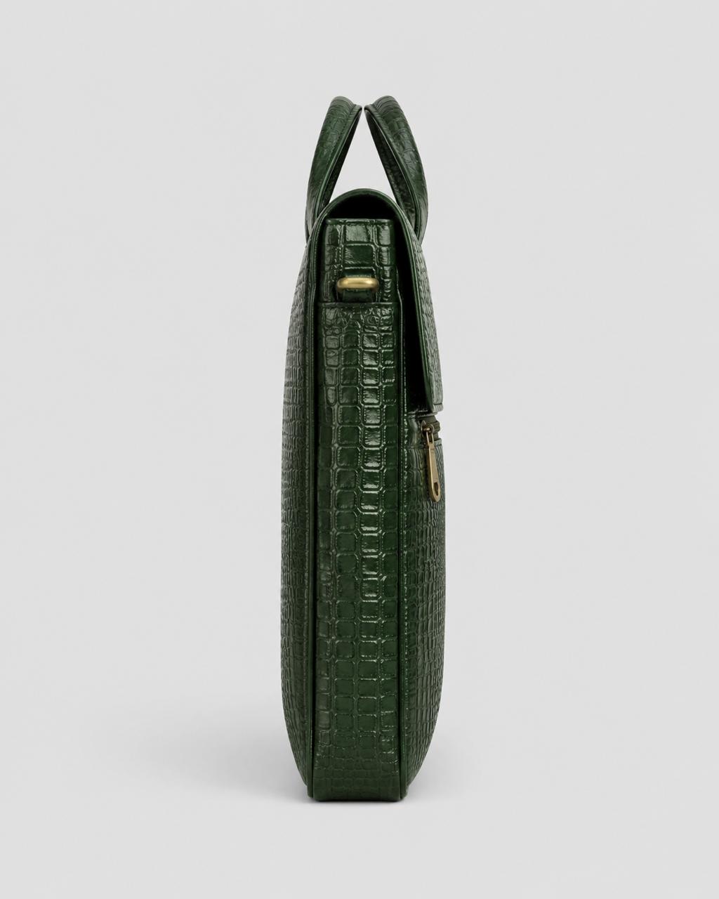 The Emerald Croc-Embossed Briefcase — side