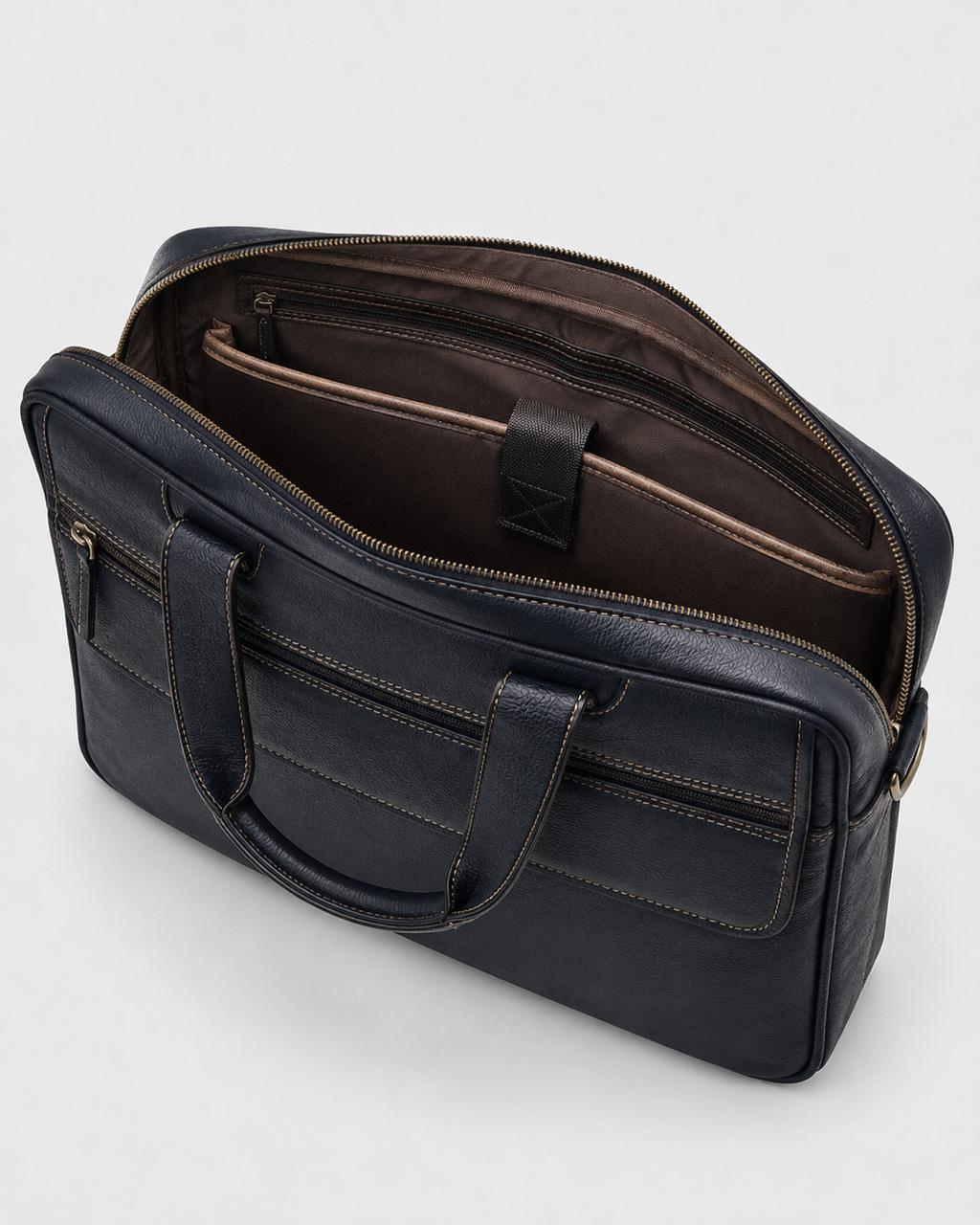 The Navigator Navy Briefcase — interior