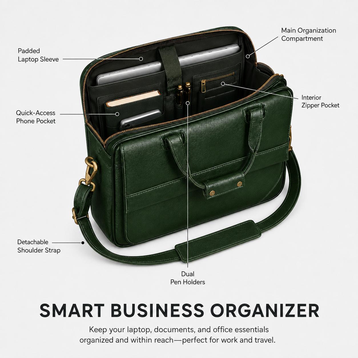 The Navigator Briefcase in Green