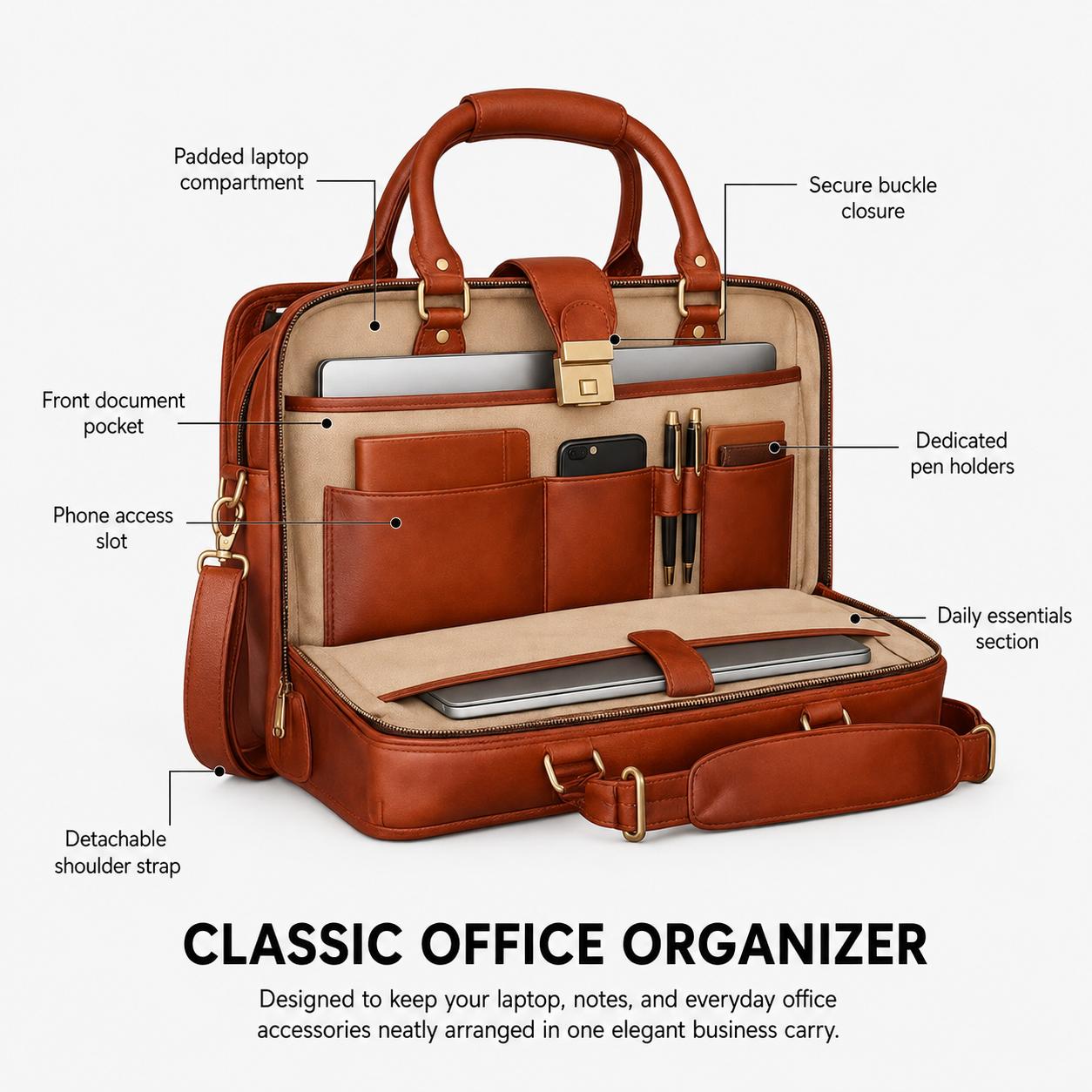 The Diplomat Briefcase in Tan Brown