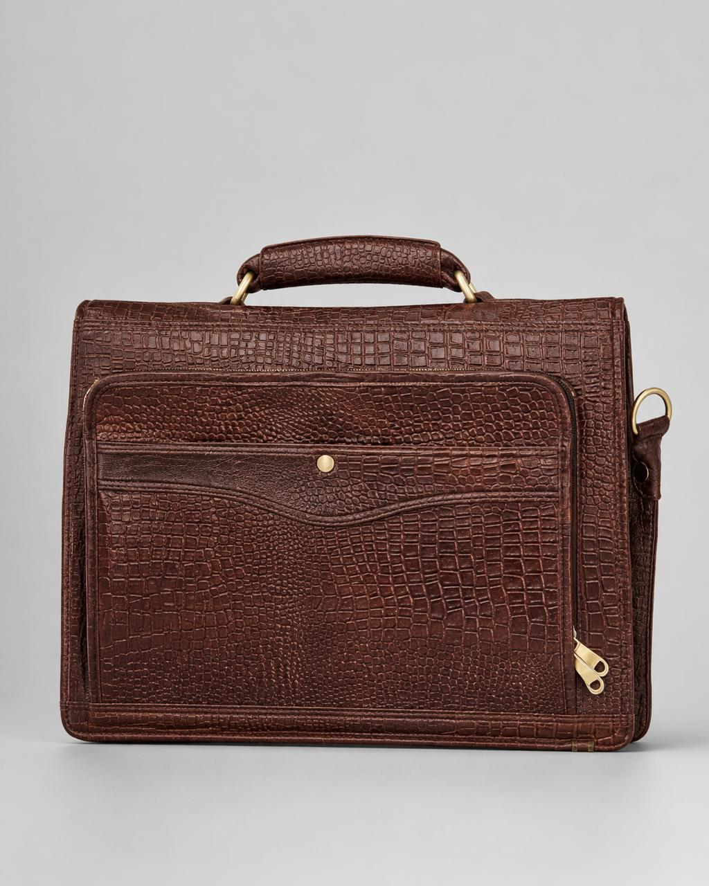 The Regent Croc-Embossed Briefcase — front