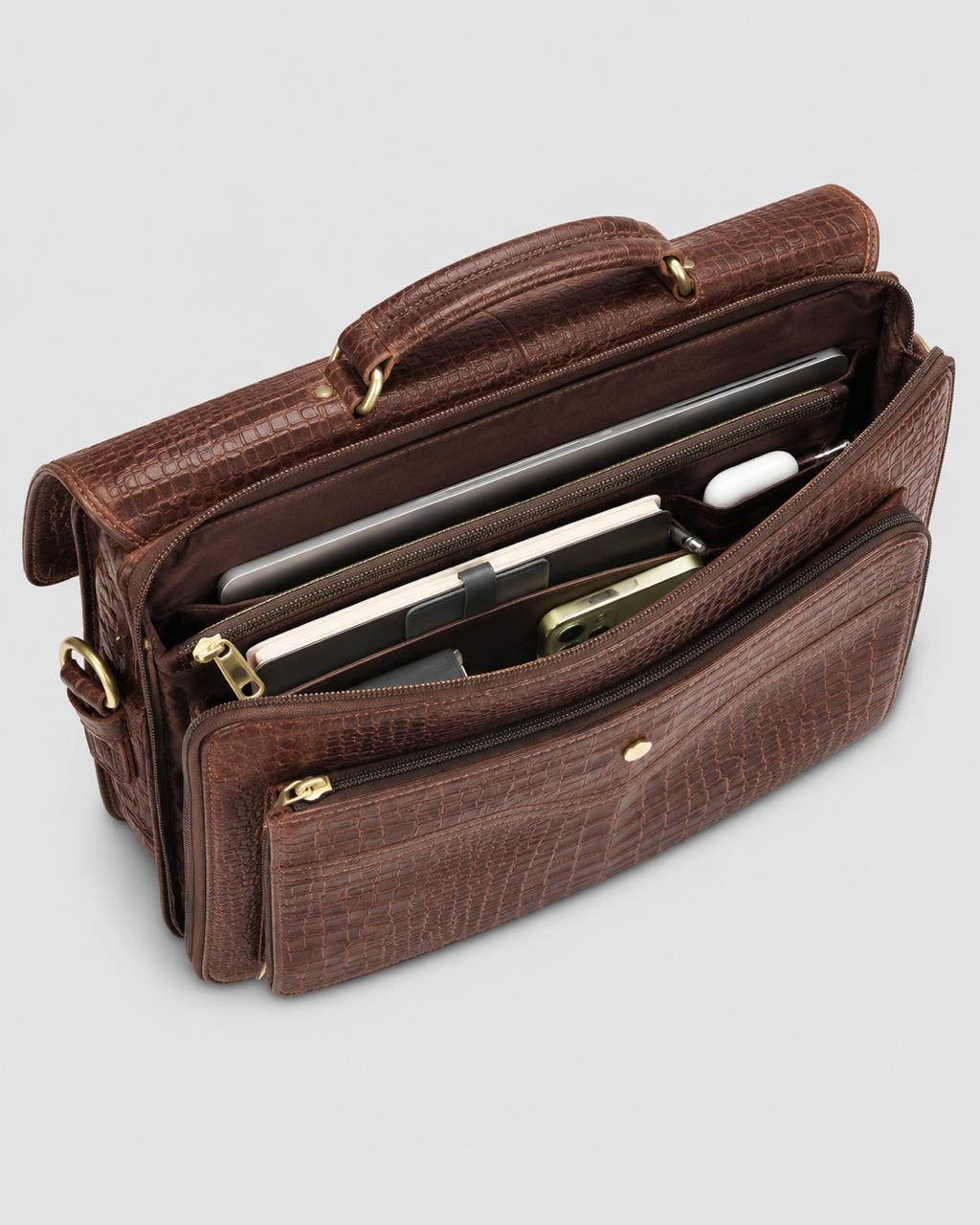 The Regent Croc-Embossed Briefcase — interior