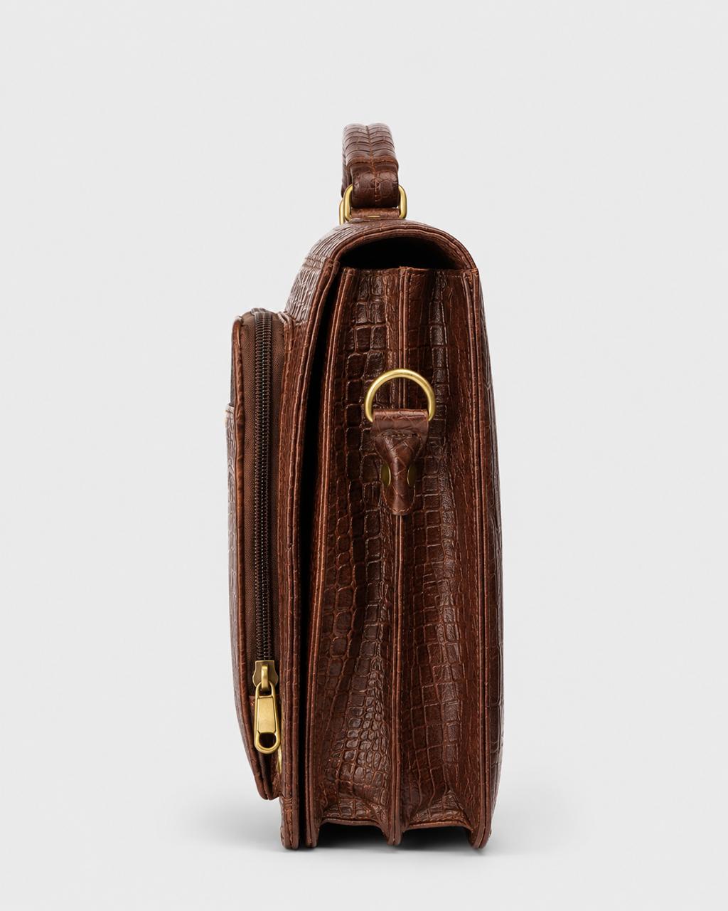 The Regent Croc-Embossed Briefcase — side profile