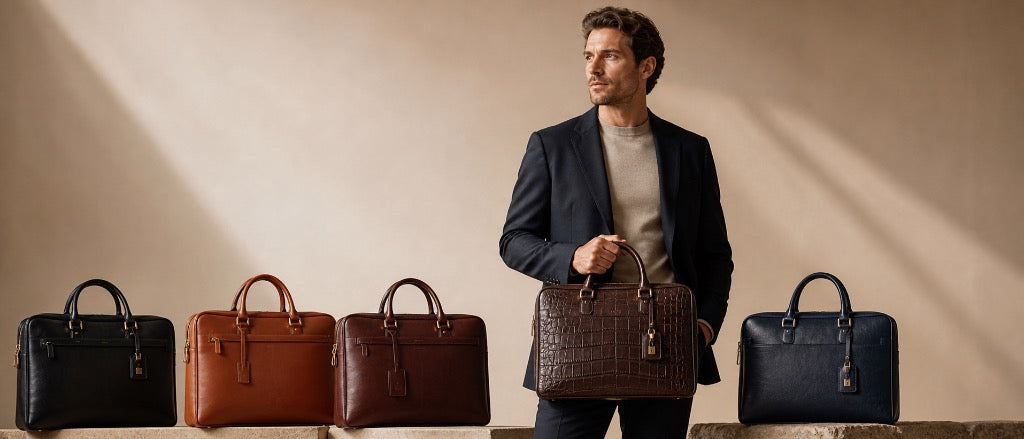 Premium leather briefcases and laptop bags in new season colors